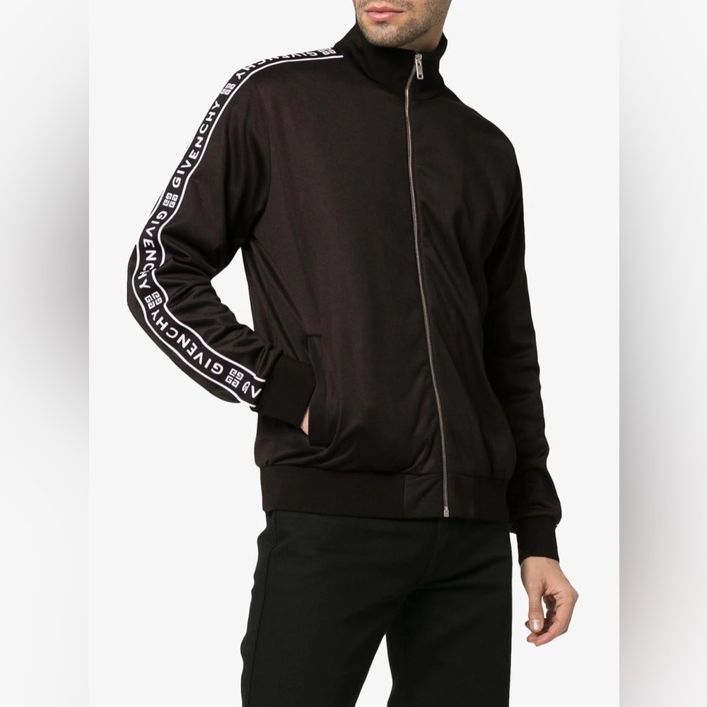 Givenchy logo-tape track zip up jacket in black size L